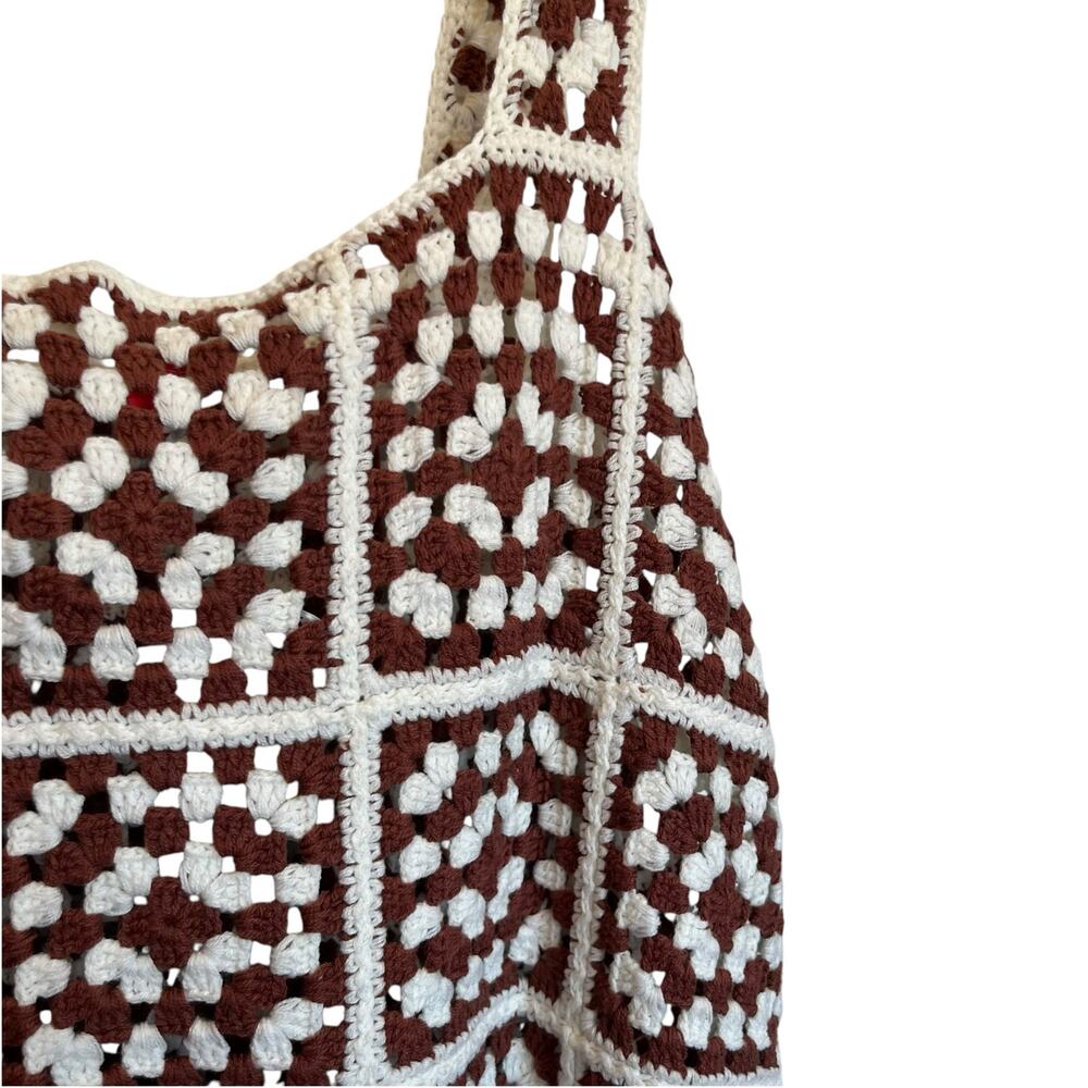 NWT Marine Layer Archive Celeste Crochet Dress Brown White Granny Square Size L - Picture 11 of 13